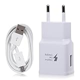 Original Samsung Aufladekabel + Datenkabel in Weiß Weiss für SM-G900F Galaxy S5 2.0 USB Datenkabel Netzteil 2A Ampere 2000 mAh Adaptive Fast Charging Schnellladegerät Ladegerät Ladekabel MicroUSB SAMLW5 Bulk verpack