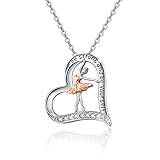 Tinkerbell Kette Sterling Silber Ballett Tänzer Halskette für Damen Ballerina Tanz Herz Anhänger Schmuck Liebe Halskette Geschenke für Mädchen Frauen Tochter T