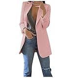 Zewuai Damen Elegant Langarm Blazer Mode Frauen Einfarbig Blazer Business Slim Fit Revers Strickjacke Jacke Kurz Mantel Anzug Langarm Bluse Mantel Trenchcoat mit T