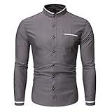 Herbst Einfarbig Business Freizeithemd Herrenmode Trend Stehkragen Slim Hemd Herren Rundhals Langarm Businesshemd Solide Slim Fit Casual Business Formal Button Up S
