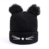 BEIFON Damen Mütze Katzenohren Mütze Katze Bommelmütze Wintermütze mit Katzenohren Strickmütze Warm Elastisches Beanie Mütze Herbstmütze Winterhüte für Frauen Mädchen Damen W
