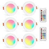 LED RGB Einbaustrahler 6 x 8W Leuchtmittel Warmweiß 2700K Deckenstrahler Deckenspots Deckenleuchte Einbauspots Deckeneinbauleuchte Deckeneinbaustrahler Rund Drehb