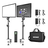 Neewer 90W LED Videolicht C-Klammer Ständer mit 2,4G Fernbedienung Set: 2er-Pack Dimmbares zweifarbiges 18-Zoll LED Paneel 3200K-5600K 45W 4800Lux CRI97 + Licht für die Videoaufnahme von Fotos YouTub
