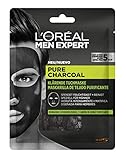 L'Oréal Men Expert Pure Charcoal hautklärende Tuchmaske, für Männer, gegen Unreinheiten, trockene und ölige Haut versorgt mit Feuchtigkeit (4 x 30 g)