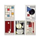 CCZWVH Bauhaus Ausstellung Einzigartige Geometrische Poster Minimalistische Kunst Canvas Print abstrakt Malerei Wandbild für Wohnzimmer Home Decor 16x20inch x5 Kein R
