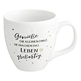 Him & I® - Jumbo Tasse mit Spruch Genieße die kleinen Dinge. Sie machen das Leben großartig - 9,5 cm - 0,45 l - Porzellan Tasse - Kaffeetasse - Kaffeebecher - Geschenk für Freundin, Mama & Kolleg