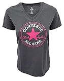 Converse Women's Chuck Taylor Core Patch Heather V-Neck T-Shirt Grey/Pink (Medium)