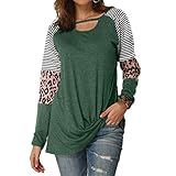 Damen Langarm Rundhalsausschnitt Leopardenmuster Raglan T Shirts Damen Farbblock Lässig Gestreifte Tunika Tops Langarm Tops für Damen Tops Damen Casual Baggy Sleeve T Shirts T Shirts für D
