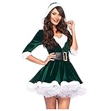 Hanxiulin Weihnachten Kostüm Weihnachtskleid Miss Gürtel und Petticoat Christmas Party Weihnachtsfeier Cosplay Hoodie V-Auschnitt Dress Xmas O