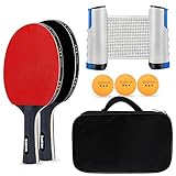 Tischtennisschläger, Cadrim Tischtennis Set 3 Tischtennis-Bälle, 2 Tischtennis Schläger und Tasche für Anfänger, F