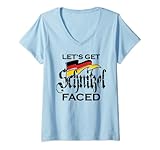 Damen Lets Get Schnitzel Faced Lustiges Oktoberfest Trinkgeschenk T-Shirt mit V