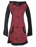 Vishes - Alternative Bekleidung - Langarm Damen Hippie Baumwollkleid mit Zipfelkapuze und Taschen dunkelrot 38