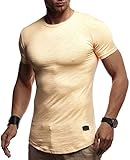 Leif Nelson Herren Sommer T-Shirt Rundhals Ausschnitt Slim Fit Baumwolle-Anteil Cooles Basic Männer T-Shirt Crew Neck Jungen Kurzarmshirt O-Neck Kurzarm Lang LN8312 Orange M