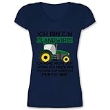 Landwirt Geschenk Bauer - Ich Bin EIN Landwirt - Traktor - XXL - Dunkelblau - V-Neck - XO1525 - Damen T-Shirt mit V