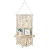 NUPTIO Makramee Wandbehang Regal, Einstufiges Holz Schwimmendes Regal Boho Tapisserie Wanddekoration Baumwolle Handgefertigte Makramee Vorhänge für Türen Wohnzimmer Schlafzimmer H