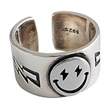 Simsly Vintage Smiley-Gesicht Ring niedlich lächelndes Gesicht Statement Band Ring verstellbar Schmuck für Frauen und Mädchen (Silber)