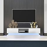 YOLEO TV-Lowboard, Fernsehschrank in Hochglanz, Fernsehtisch TV-Schrank mit LED-Beleuchtung, Stehendes TV-Regal Weiß,130x35x40
