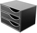 WQQLQX Ablageschränke Aktenschrank Pu. Leder-Speicher-Schließfächer-Ablagerungsschrank 3 Schubladen Desktop-Daten Aufbewahrungsbox Büro Schwarz/Braun 3-Layer Bürobedarf (Color : Black)