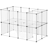 SONGMICS Freigehege, Laufstall, Haustierkäfig, Gehege, mit Treppen, 143 x 73 x 91 cm, aus Kunststoff, für Kleintiere, Meerschweinchen, Hamster, Kaninchen, transparent LPC005W01