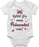 Shirtracer Patenonkel Baby - Willst du Mein Patenonkel Sein schwarz rosa - 1/3 Monate - Weiß - Patenonkel Body mädchen - BZ10 - Baby Body Kurzarm für Jungen und M