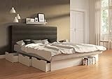 SuMa - Wasserbett komplett 180x220 dual mit 6 Schubkästen für viel Stauraum weiß und Kopfteil Largo, Farbe Carbon 180x220 cm in 11 Farb