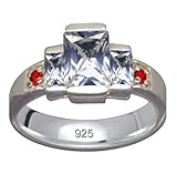 Ring Fingerring Weiß Rot Karree Echt Sterling Silber 925 Zirkonia Kristalle Liebe Glaube Hoffnung Emotion Symbol Motiv Stil Objekt extravagant neu gut schön modisch weiss klar transp