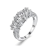 Ruluti Frauen Verlobungsring Weiß Saphir-Dame-Finger-Ring 10k Weißes Gold Füllte Ring Schmuck Ehering DREI Stein Verlobungsring Größe 8