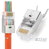 10 Sets Netzwerkstecker RJ45 Stecker CAT7 CAT6A AWG23 S/FTP POE Ethernet LAN Pass Through Crimpstecker Netzwerk Modular Metall Geschirmt mit Einf?delhilfe und Knick