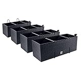 4X Blumenkasten Blumentopf Rattan-Optik mit Halterungen Pflanztopf Wasserstandsanzeiger Balkonkasten Pflanzk