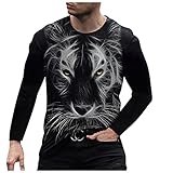 Chejarity Herren 2022 Neu Langarm T-Shirt Mode Lässig 3D Tier Gedruckt Mehrfarbig Rundhals Oberteile Tops für Alltag, Konzerte, Festival, Party, Urlaub