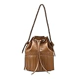 Hoce Leder Boho Fransen Eimer Tasche Satchel Crossbody Schultertasche Geldbörse für Frauen Mädchen, Braun (braun), Einheitsgröß