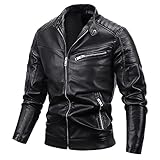 Lederjacke Männer Trenchcoat Innenfleece Sportjacke Fleecejacke für Männer Biker Lederjacke Herren mit Reißverschlusstasche Männer Jacken Winter mit Stehkragen Gothic Jacke Herren Einfarbig XXXL