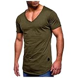 Herren T-Shirt V-Ausschnitt Kurze Ärmel - Kurzarm Tshirts Herren Einfarbig Regular Fit Sommer Kurzarmshirt Oversize Longshirt V-Neck Baumwolle Casual Übergröße Männer Freizeit Sport Tees Tops Ob