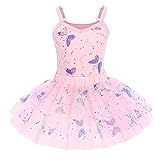 IWEMEK Kinder Mädchen Pailletten Schmetterling Ballett Tutu Kleid Tanzkleid ohne Ärmel Spaghetti Trikot Top + Tutu Rock Eiskunstlauf Yoga Dancewear Ballerina Kostüm Gr. 7-8 Jahre , R