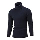 Sweaters for Men Autumn Winter Casual Long Sleeve Solid Color Pullover Sweaters Tops BaseSweater (Navy, L)