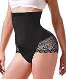 Bingrong Damen Miederslip stark formend Bauch Weg Spitze Push-Up Taillenslip,Schwarz,L
