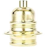 Fassung für Lampe E27, Metall Lampenfassung mit Außengewinde und Schraubringen, vermessingt mit Zugentlastung in Messing-F
