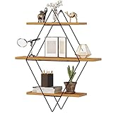 Wandregal aus Holz modernes Schweberegal Hängeregal Industrie Design Bücherregal Deko Edelstahl 60 x 16 x 70 cm (Schwarz)