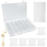 Yibang Stickgarn Aufbewahrungsbox, 120Pcs Kunststoff Spulen mit Stickgarn Organizer Box, Kunststoffspulenwickler Nummer Aufkleber Stickgarn Spulen Plastik für Bastelarbeiten Nähen Aufbew