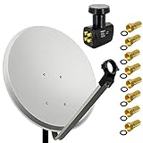 PremiumX Satelliten-Komplettanlage 80cm Satellitenschüssel Stahl Hellgrau Satellitenantenne SAT Quad LNB 8X F-Stecker 4 T