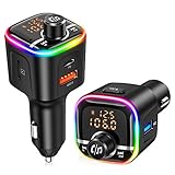 FM Transmitter Auto Bluetooth Transmitter, Auto Ladegerät 41W PD &QC3.0 mit 2 USB Radio Adapter mit Freisprecheinrichtung, 8 Farbiges Doppelkreis Umgebungslicht, Unterstützt TF Karte und USB-Stick