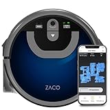 ZACO W450 Wischroboter mit extra Frisch- und Schmutzwassertank (Neuheit 2021), bis 80 Min nass wischen, Roboter-Mopp für Hartboden, intelligente Kamera Navigation, App & Alexa Steuerung, Midnight B
