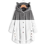WWricotta 2021 Damen Outdoorjacke, Frauen Plus Size Button PlüSch Tops Mit Kapuze Lose Strickjacke Wollmantel Winterjacke Wintermantel PlüSchjacke Kapuzenjacke Herbstjacke M