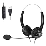 Headset — USB-Headsets mit Mikrofon, Geräuschunterdrückung, schnurgebundener Kopfhörer für PC, Breitband-PC-Kopfhörer für Business UC Skype Lync Softphone Call Center Bürocomputer Klarere S