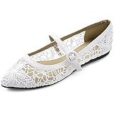 Ollio Damen Schuhe Mary Jane Lace Breathable Comfort Ballerinas NEW1827, Weiß, 39 EU