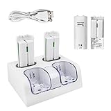 Remote Ladegerät für 2 Wii Controller mit 4 Akkus,TechKen Ladestation für WII Fernbedienung für Wii Remote Docking Station für W