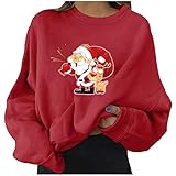 Weihnachten Sweatshirt Damen Pullover Lässiges Langarmshirt Oberteile Herbst Winter Langarm Tshirt Teenager Mädchen Shirts Bluse Pulli Mode Lose Jumper Rentier Muster Top Streetw