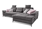 Cavadore Ecksofa Castiel mit Federkern / Großes Sofa in L-Form mit Sitztiefenverstellung, Kopfstützen und XL-Longchair / 312 x 114 x 173 / Webstoff, G