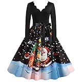 Briskorry Weihnachten Geschenke Damen Kleid Festival Knielang Abendkleid V-Ausschnitt Oversize Partykleid Cocktailkleid Lässige Kleidung Blusenkleid Maxik