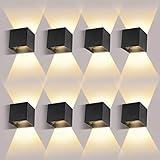 8 Pack LED Wandleuchten Innen/Außen12W Wandlampe Innen Auf und ab Einstellbarer Lichtstrahl 3000K Warmweiß LED Außenwandleuchte IP65 Wasserdichte Wandbeleuchtung Schw